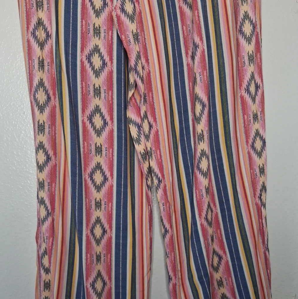 Coldwater Creek Southwest Terra Stripe Rayon Pants Wide Leg Multicolor Pockets L